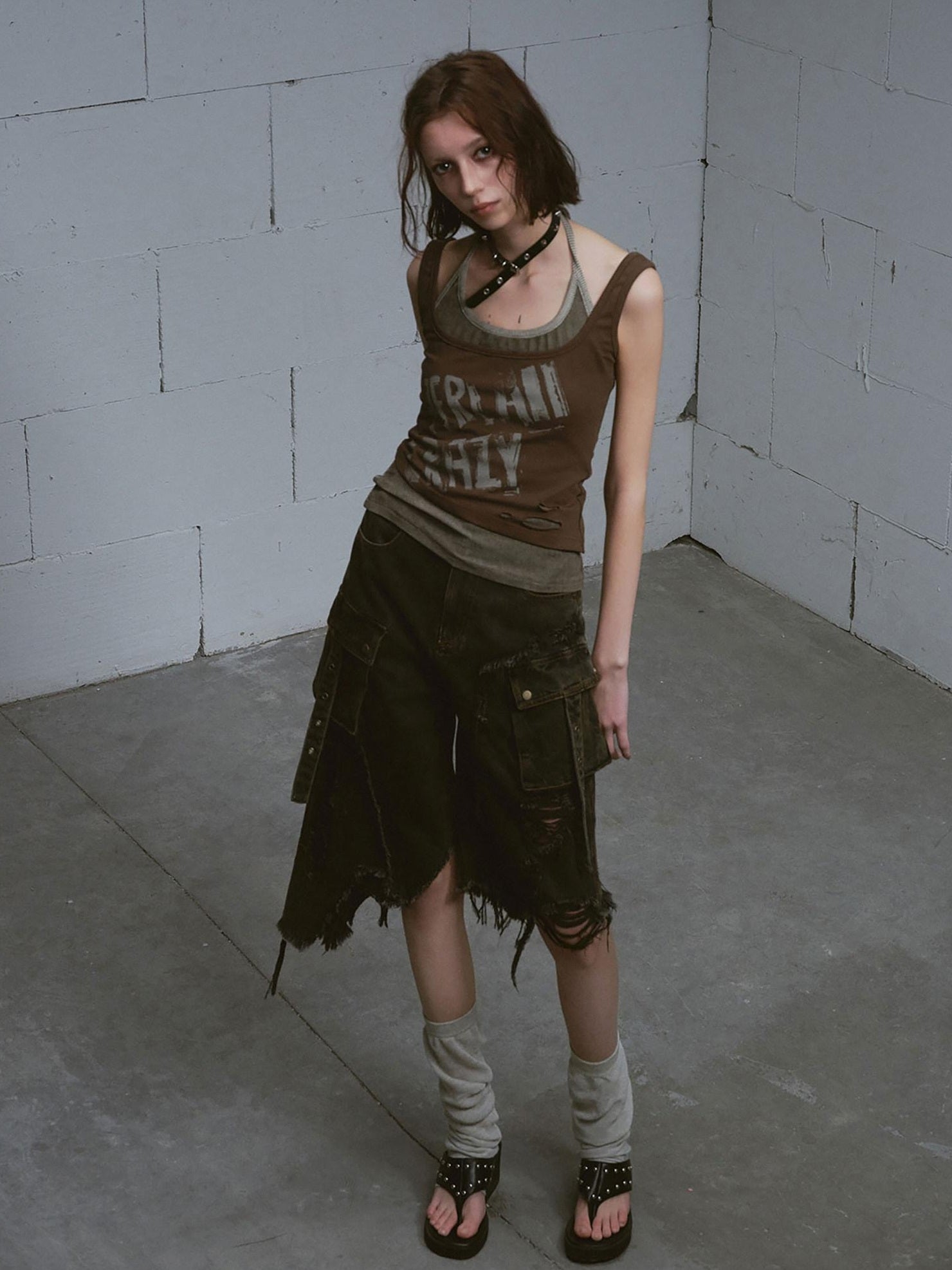 Cest Nous Ripped Patchwork Grunge High Waist Wide Leg Loose Cotton Washed Black Jeans