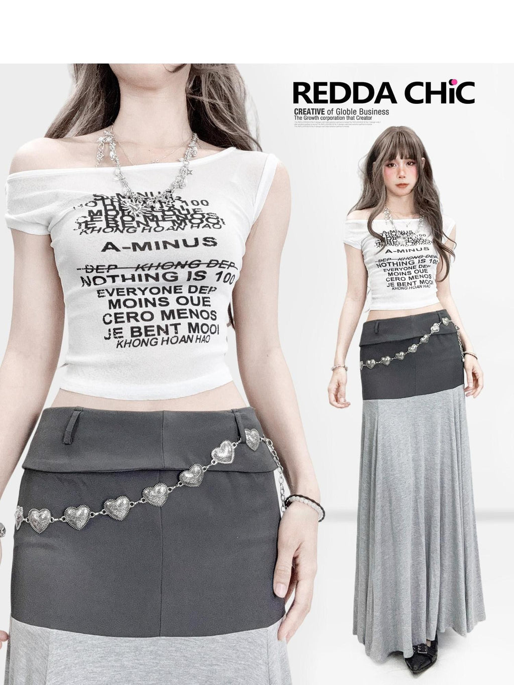 REDDACHIC Retro Letter Print One Shoulder Slim Women'S Mesh Cropped Short Sleeve T-Shirts