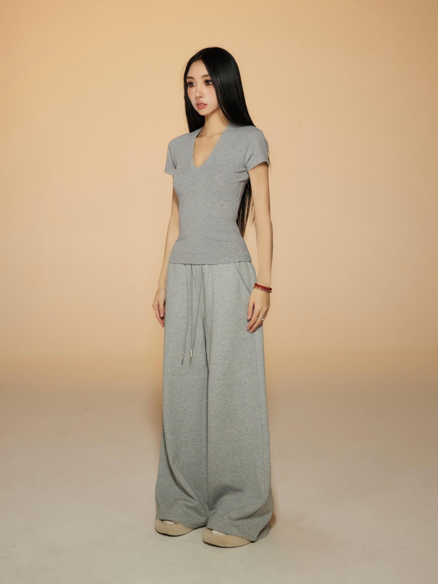ZERO V-neck Viscose Slim Fit Street Athleisure For Women Short Sleeve T-Shirts