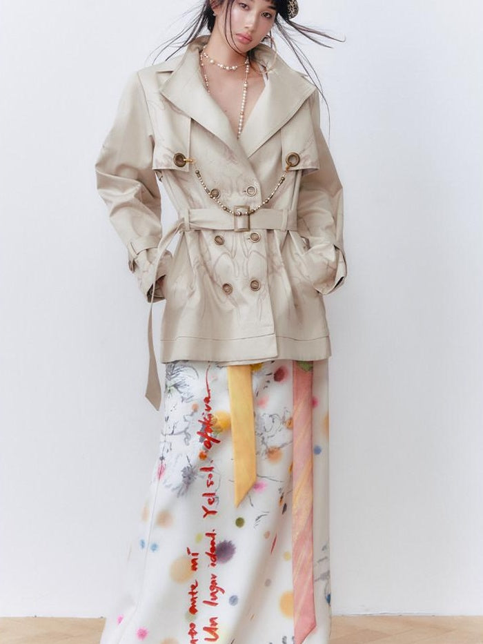 OfAkiva Printed Slim Fit Short Length Long Sleeve Women Cotton Blend Trench Coats