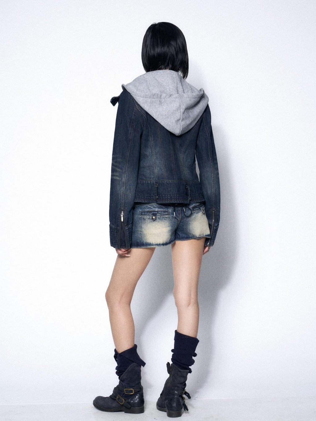 OPEN AESTHETIC Slimming Original Slim Fit Faux Layered Zip Hooded Women Denim Hoodies