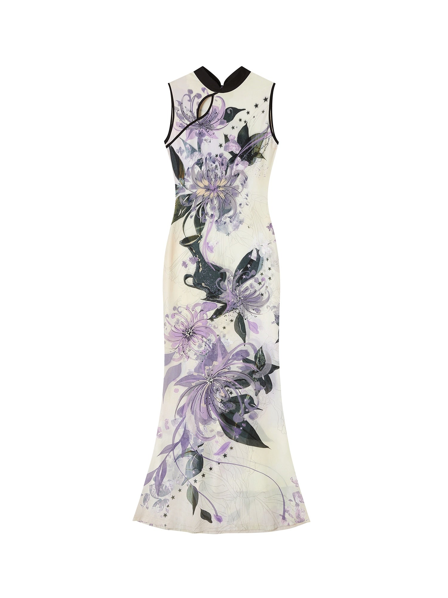 OfAkiva Figure Flattering Printed Chinese Stand Collar Mermaid Slim Women Maxi Skirts
