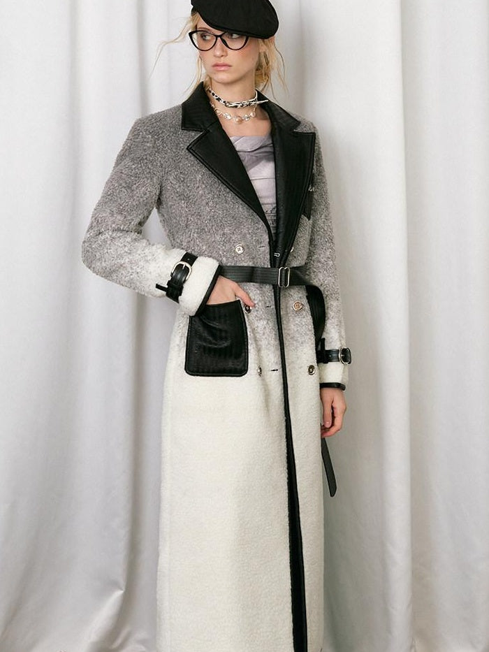 OfAkiva Gradient Belted Commuter Mid Length Single Breasted Women Polyester Long Coats