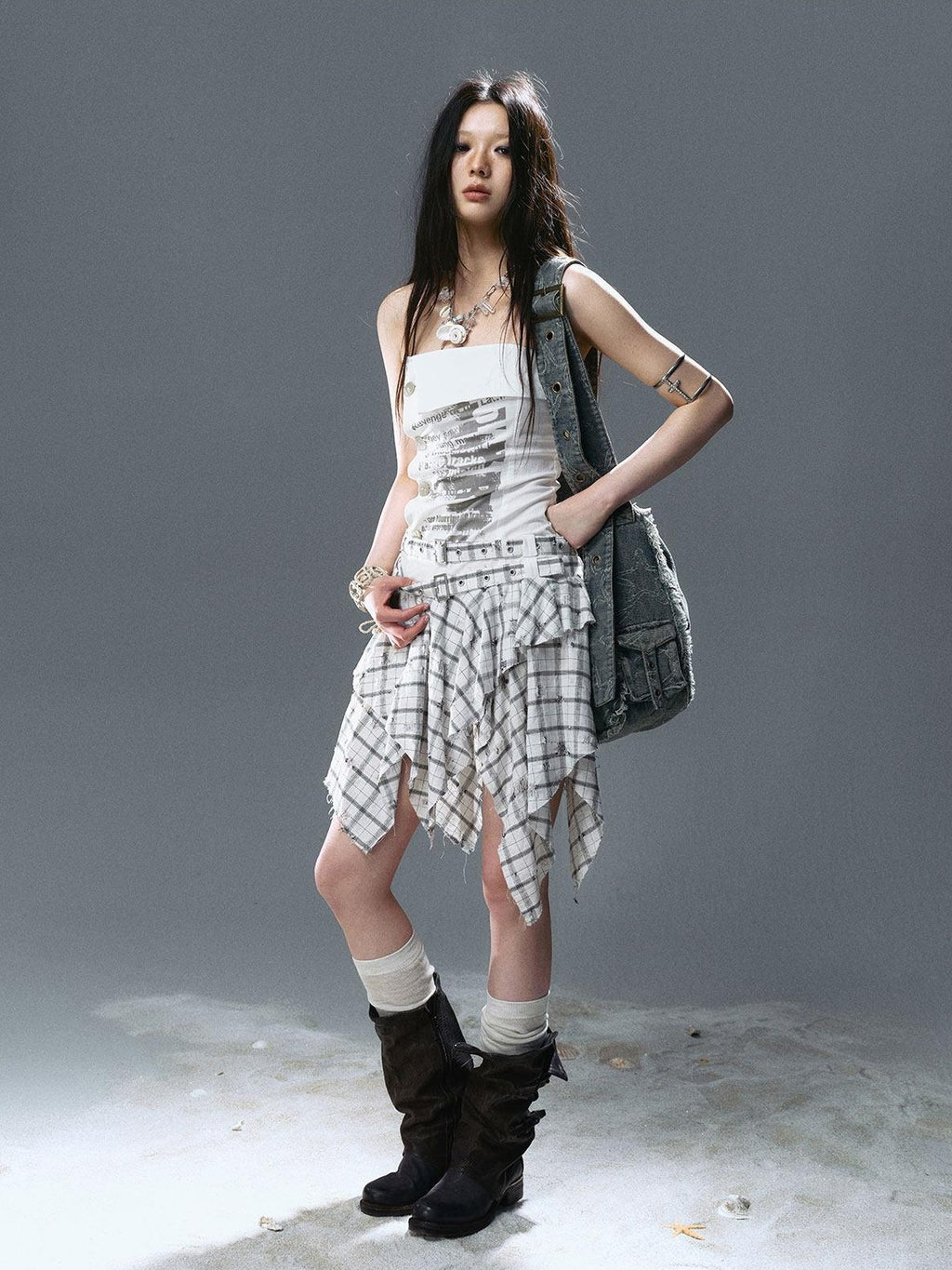 Cest Nous Strapless Asymmetric Print Cinched Waist A Line Cotton Street Style Minidresses