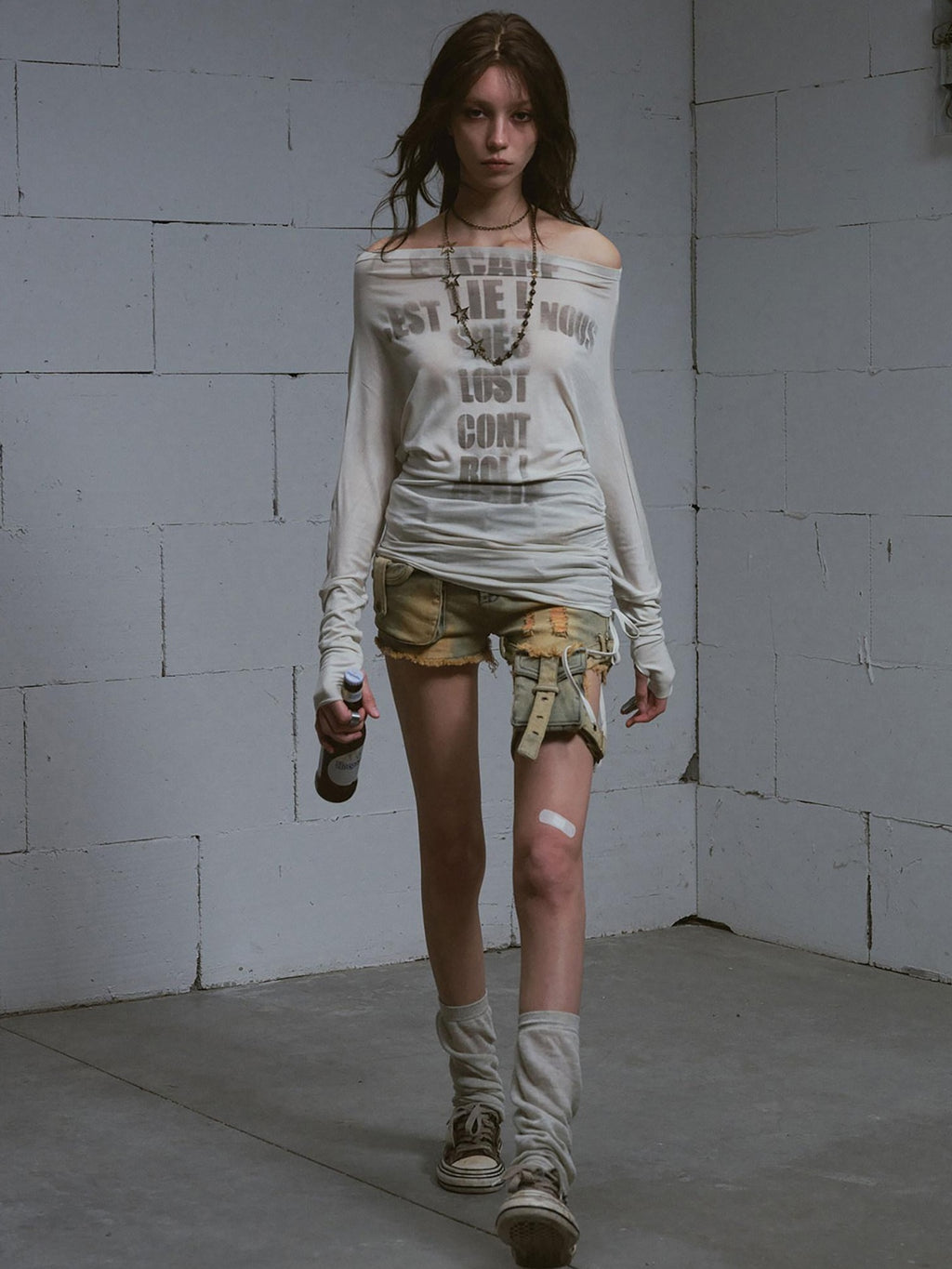 Cest Nous Lyocell Printed Street Punk Loose Batwing Women Crop Offshouldercroptops