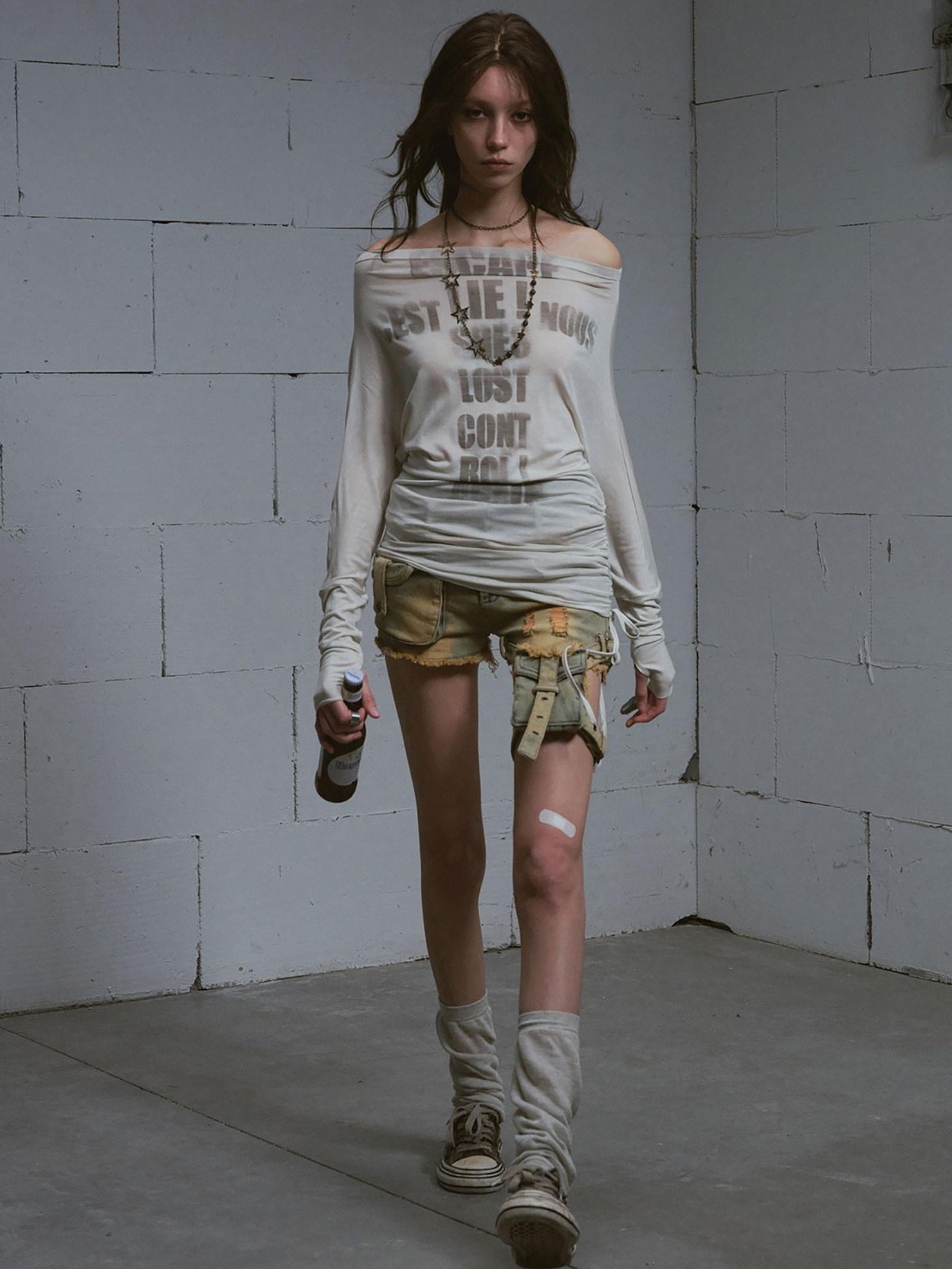 Cest Nous Lyocell Printed Street Punk Loose Batwing Women Crop Offshouldercroptops