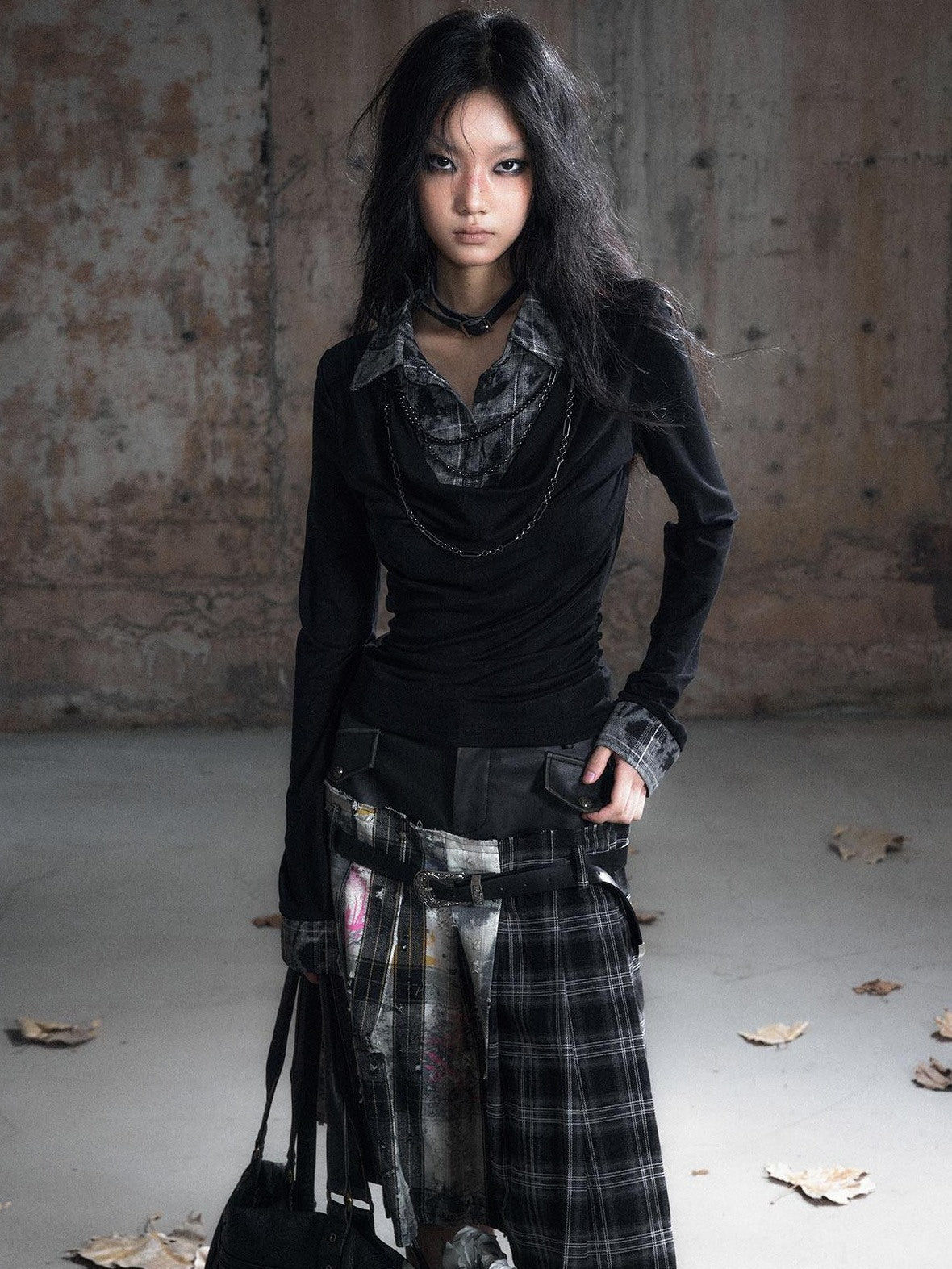 Cest Nous Tencel Non Deforming Punk Slim Printed Polo Collar Women Longsleevet-Shirts