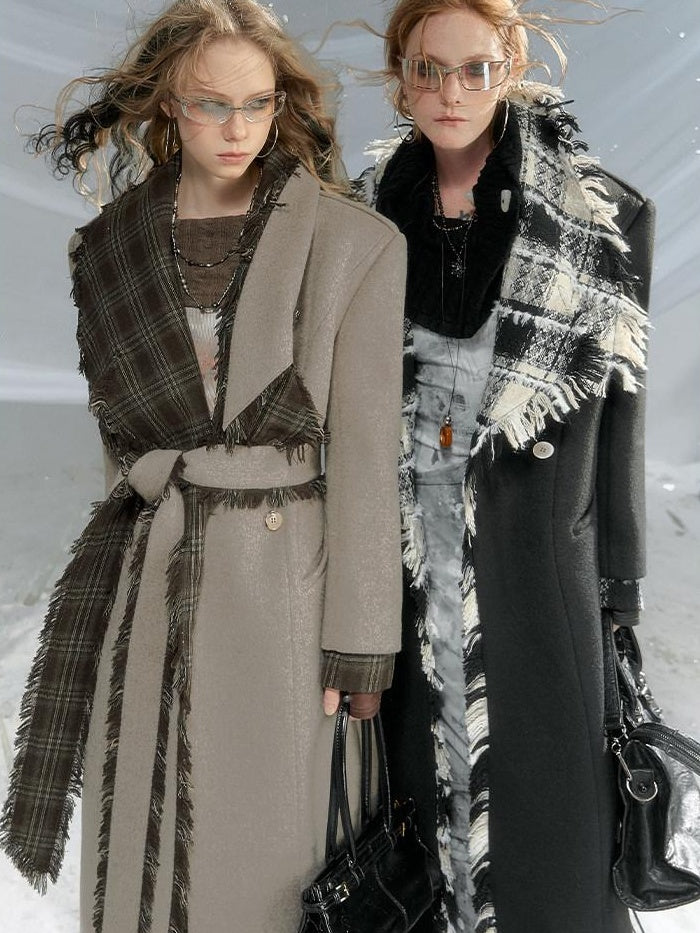 OfAkiva Warm Woolen Thick Hooded Slim Fit Checked Lapel Commuter Women Long Coats