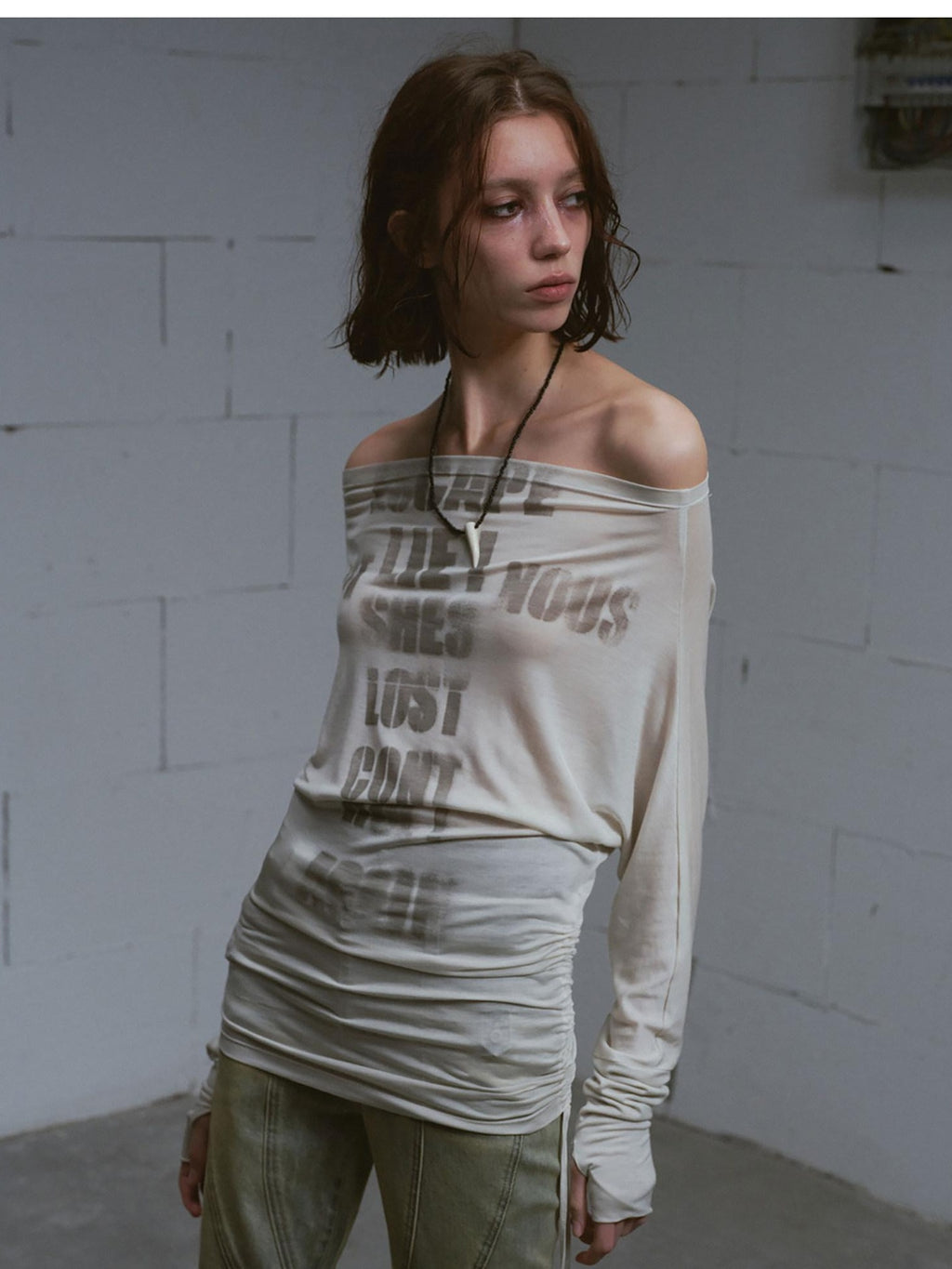 Cest Nous Lyocell Printed Street Punk Loose Batwing Women Crop Offshouldercroptops