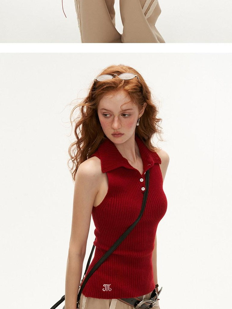 MAMC Minimalist Office Slim Fit Polo Collar Button Long Sleeve Women Purple Knitwear