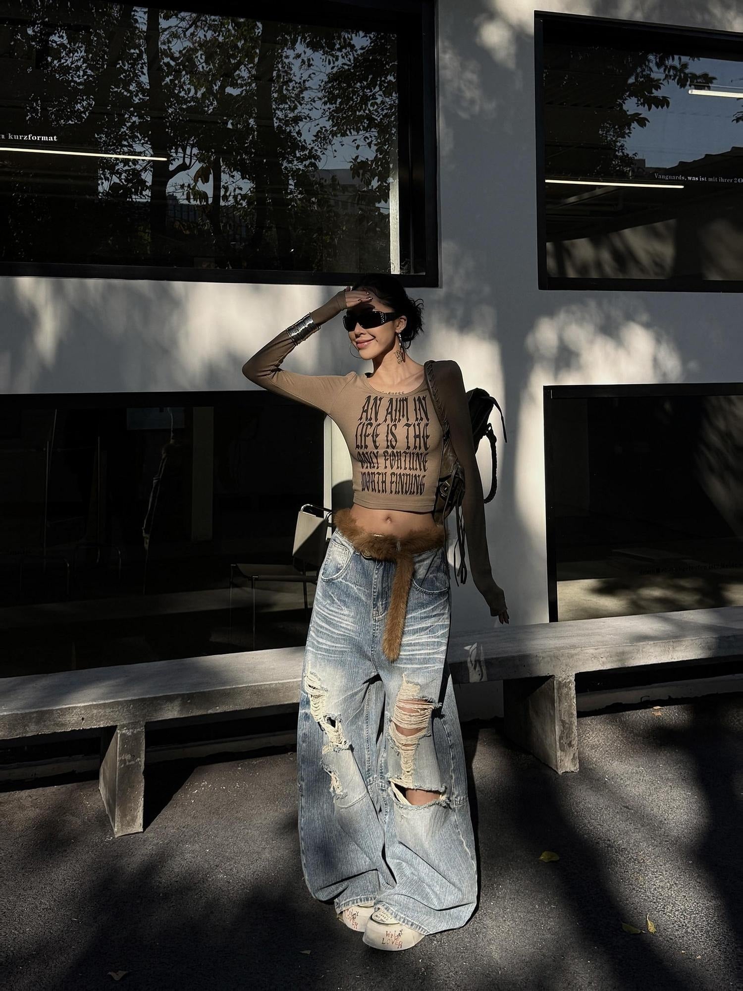 ZERO Sexy Viscose Knit Slim Fit Letter Print For Young Women Long Sleeve Crop Tops