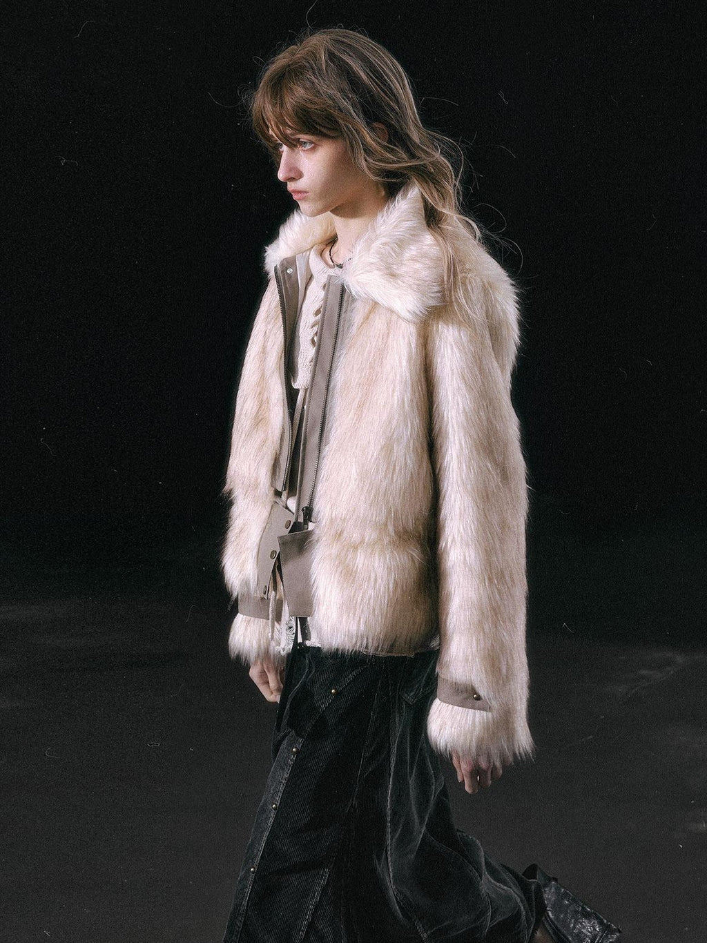 Cest Nous Thick Fur Collar Punk Street Short Fit Young Adults Silver Gray Beige Jackets