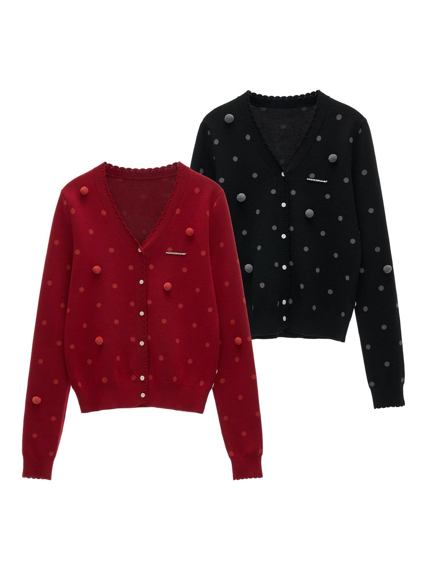 MAMC Comfort Viscose Blend Polka Dot Slim Fit Campus Open Front Long Sleeve Cardigans