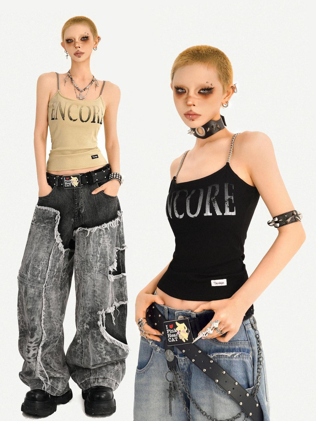 Nico Molly Loose U Neck Printed Short Non Padded Women Layering Khaki Black Camisoles