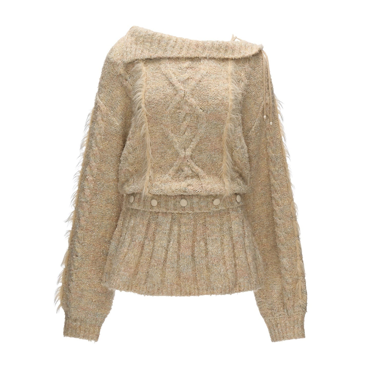 MAMC_Soft_Knit_Waist_Cinch_Preppy_Loose_Lapel_Collar_Women_Beige_Mini_Dresses_MISSTT