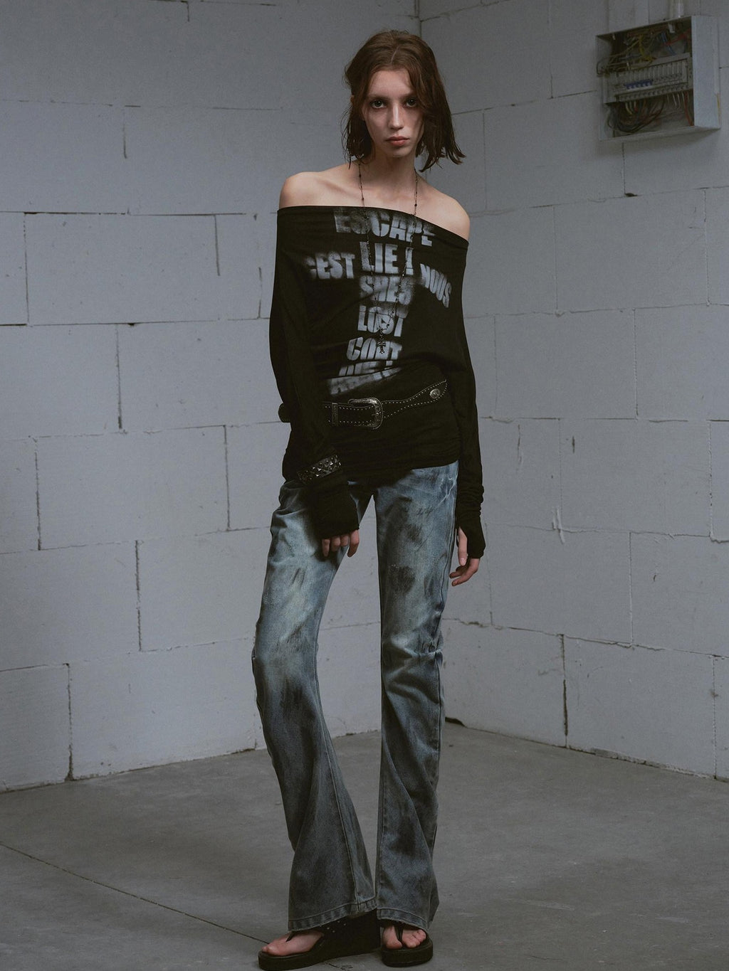 Cest Nous Lyocell Printed Street Punk Loose Batwing Women Crop Offshouldercroptops