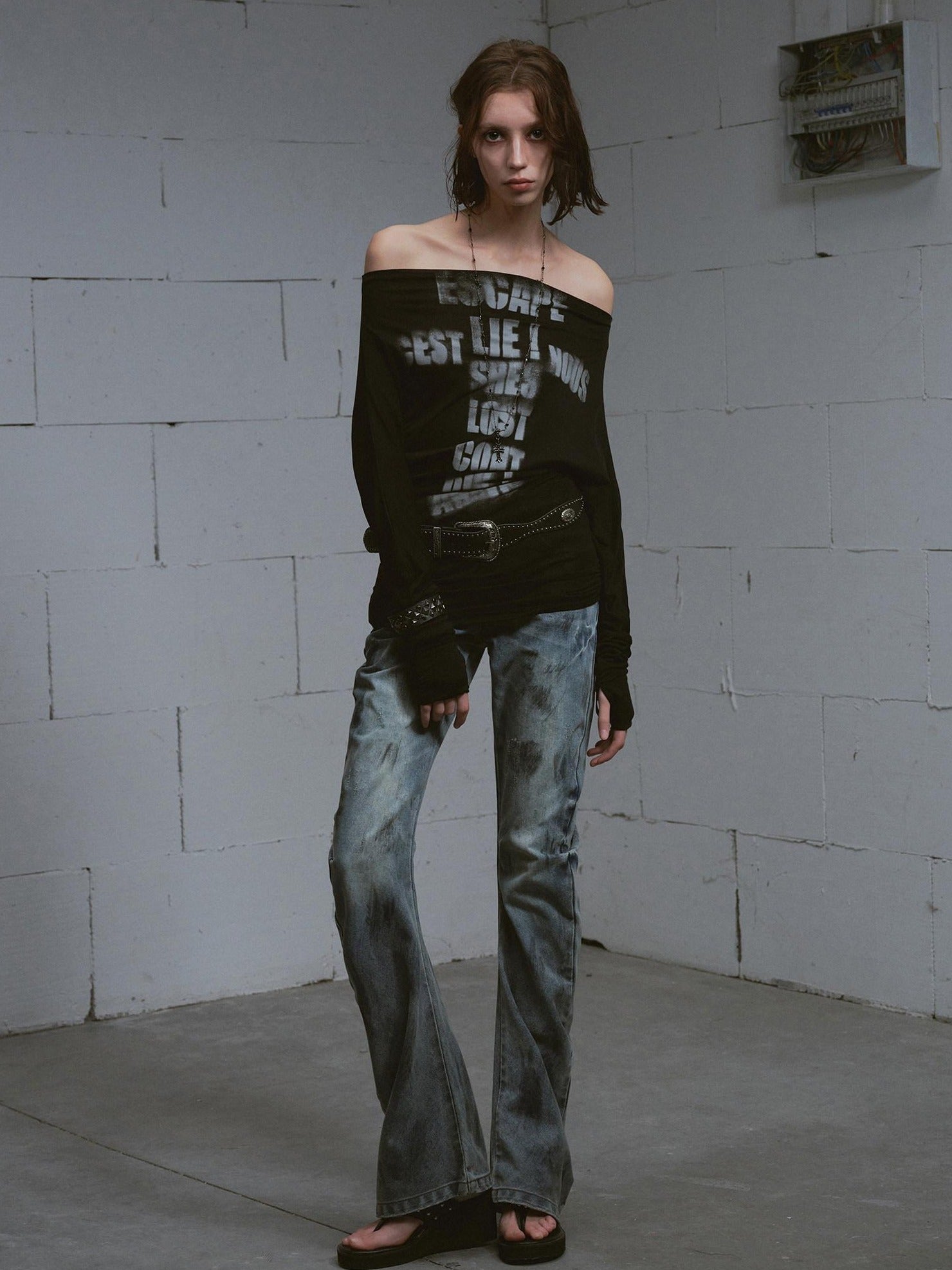 Cest Nous Lyocell Printed Street Punk Loose Batwing Women Crop Offshouldercroptops