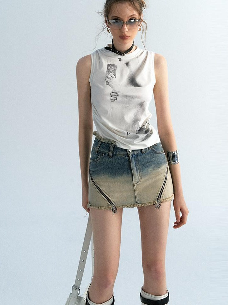 OfAkiva Washed High Waist Classic Fit Women Xs To Xl Blue And Brown Denim Shorts