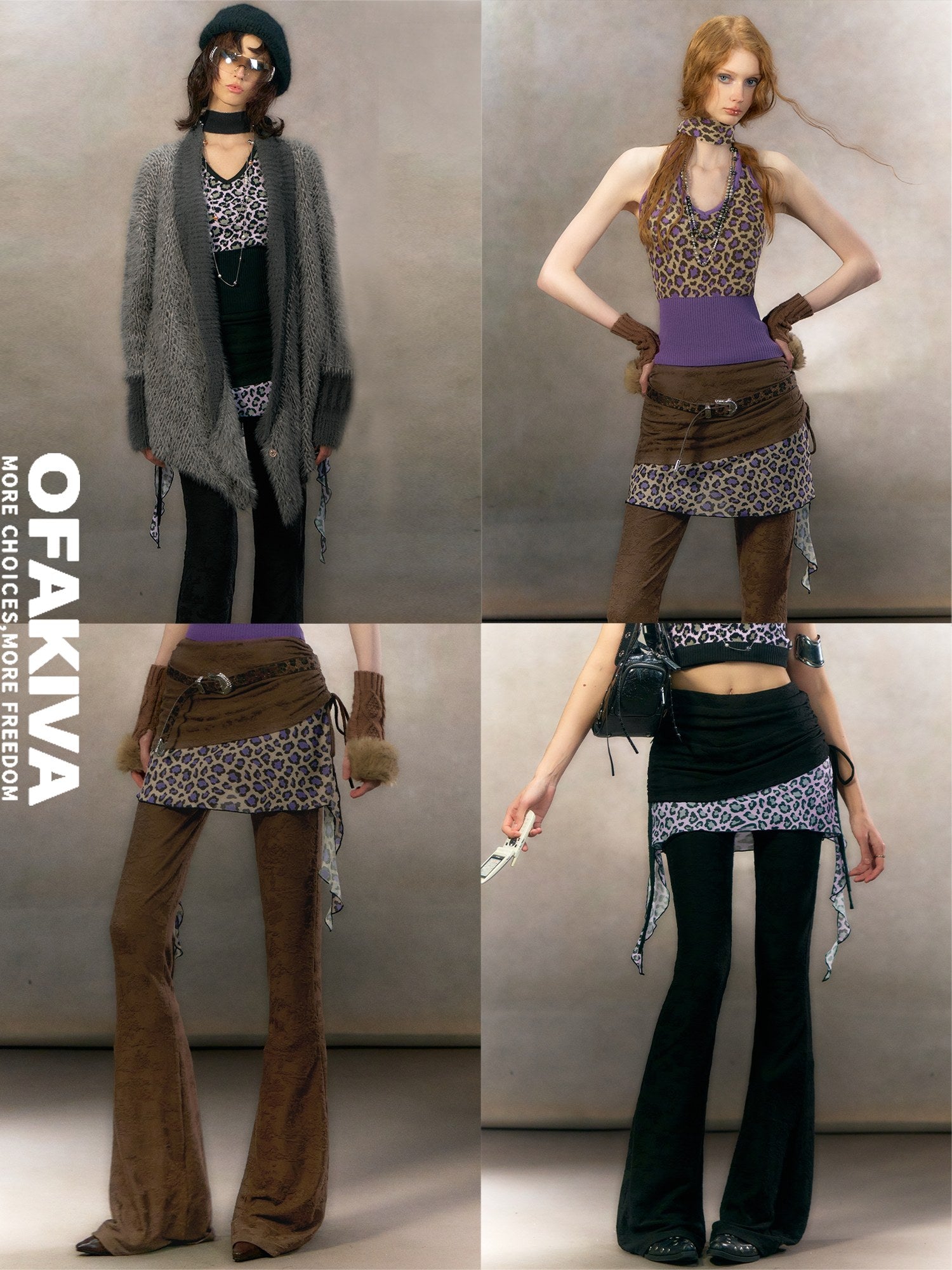 OfAkiva Cozy Cashmere Three Piece Vintage Cardigan Cami High Waist Top & Pants Sets