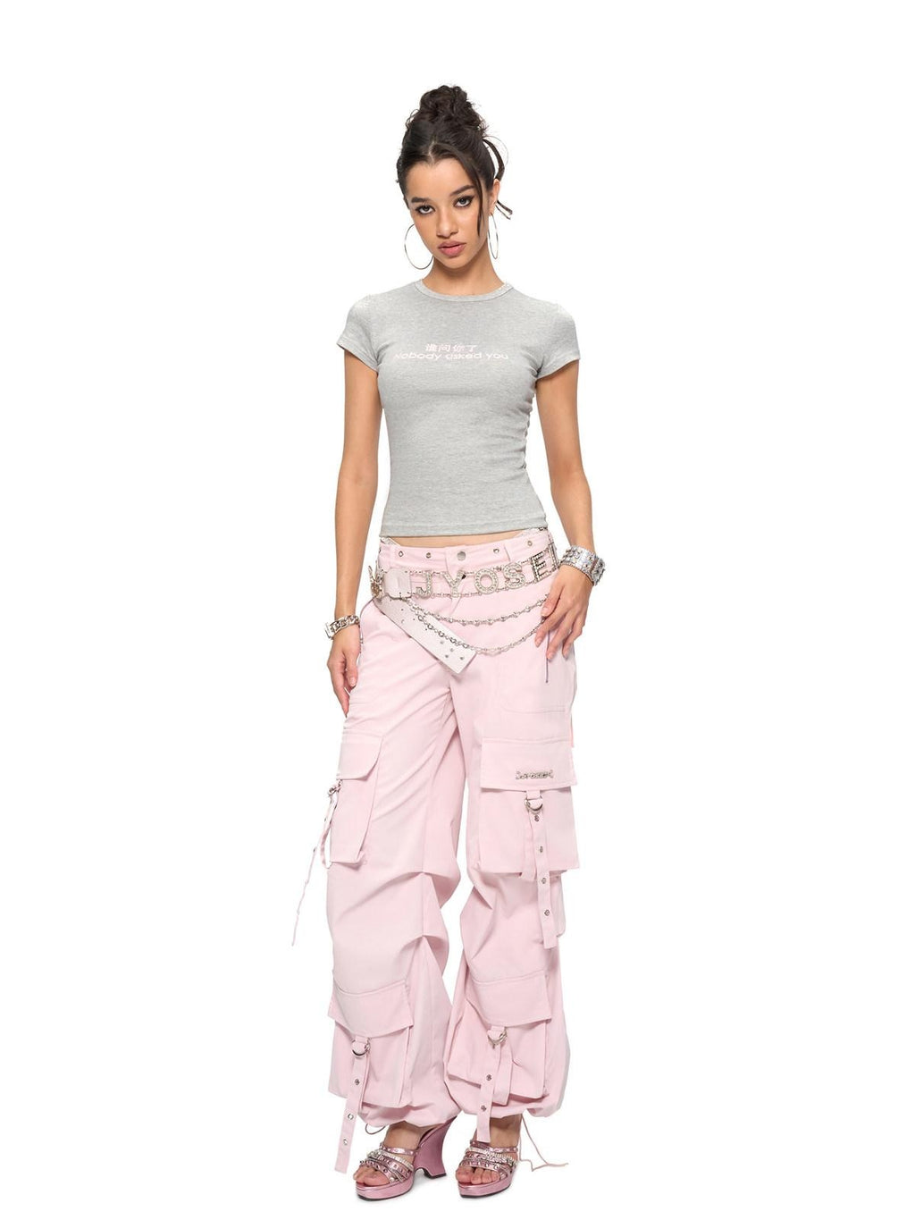 JYOSEI Rhinestone Print Slim Fit Casual Women Cotton Spandex Basic Crop Tops