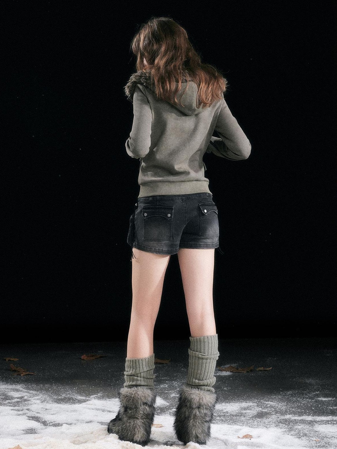 Cest Nous Washed Black Cargo Drawstring Natural Waist Women Regular Stretch Denimshorts