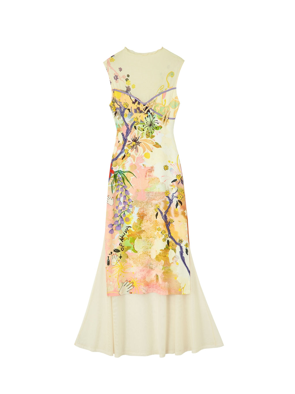 OfAkiva Floral High Waist New Chinese Cheongsam A Line Slim Sleeveless Midi Dresses