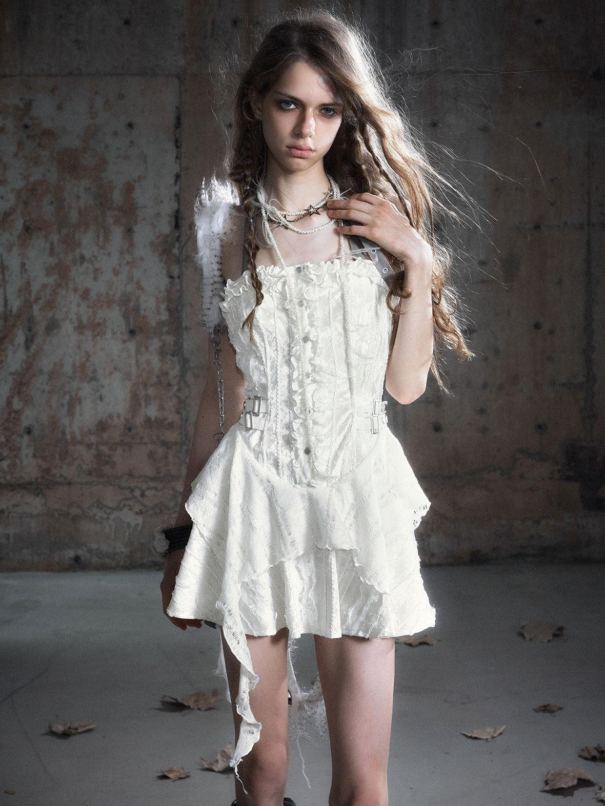 Cest Nous Pu Lace Waist Cinched Punk Bodycon Strapless Womens Spliced Minidresses