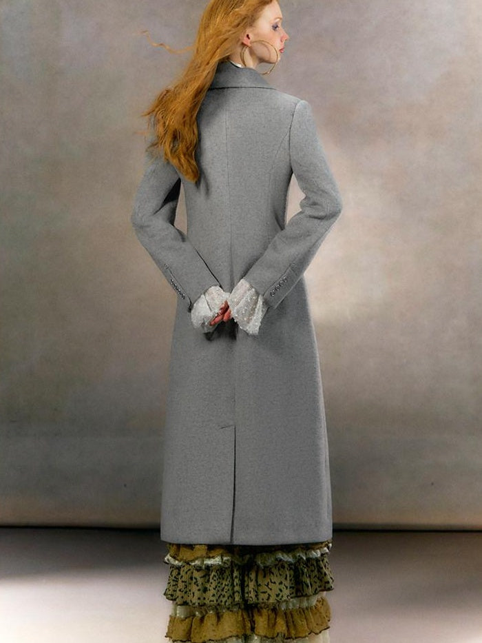 OfAkiva Thick Warm Vintage Slim Fit Midlength Lapel Single Breasted Women Long Coats