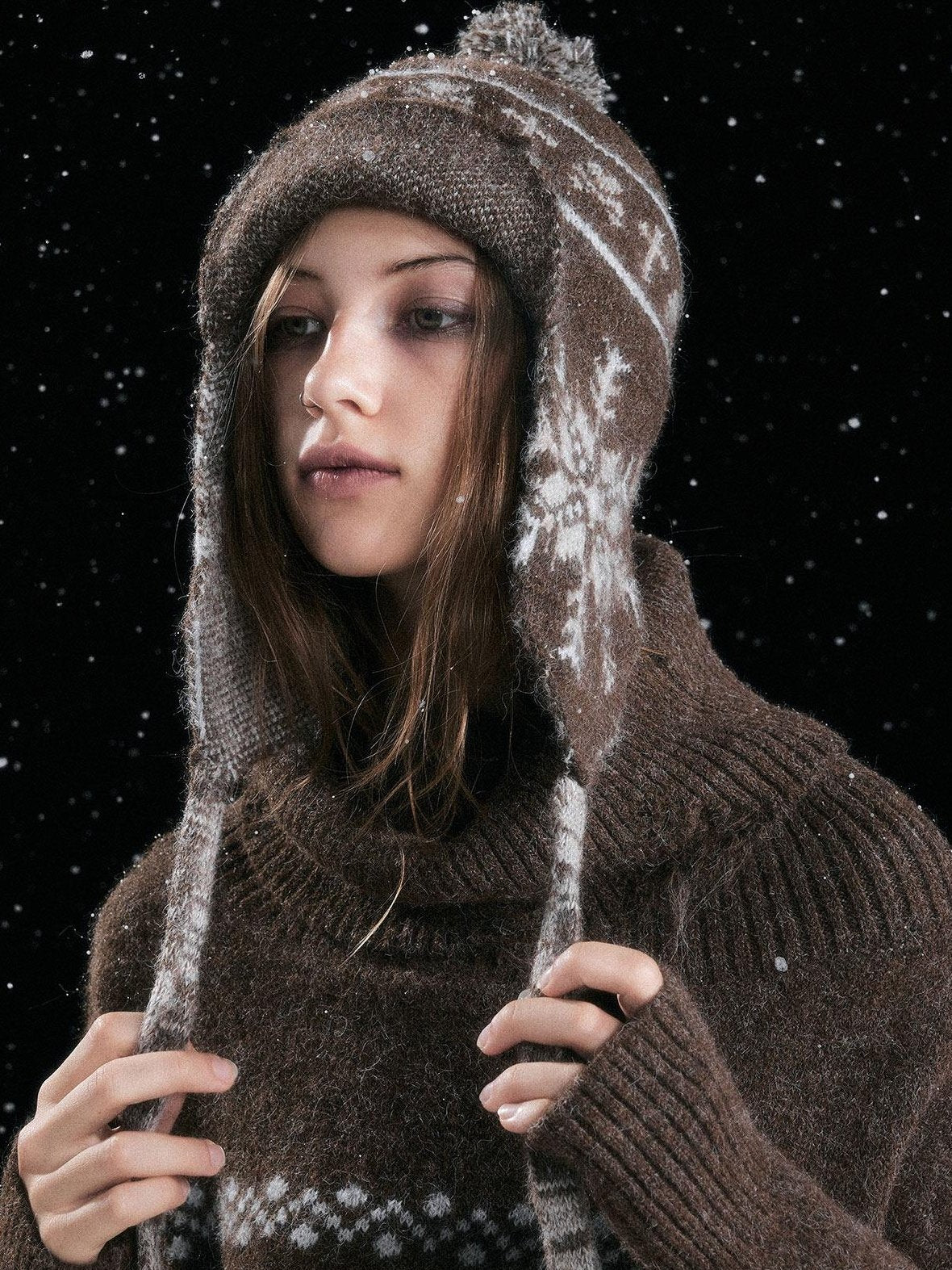 Cest Nous Cozy Striped Knitted Wool Earflap Casual Youth Women One Size Brown Beanies