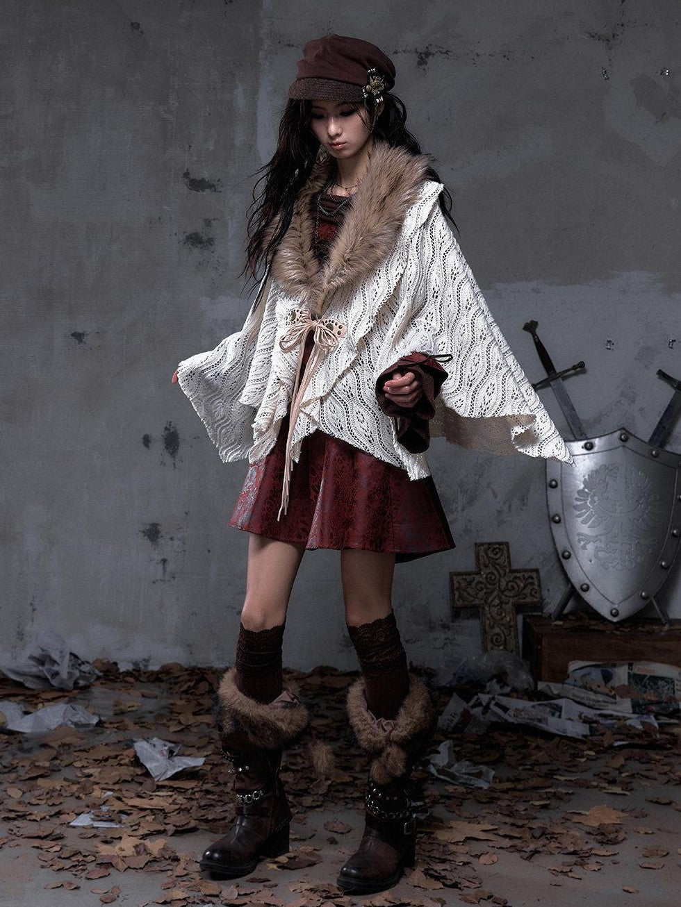 NO ROMANCE Punk Leather Trim One Shoulder Long Sleeve Aline Women'S Knit Mini Dresses