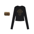 ZERO_Rhinestone_Casual_Slim_Knit_Pullover_Women_Black_Long_Sleeve_Crop_Tops_MISSTT