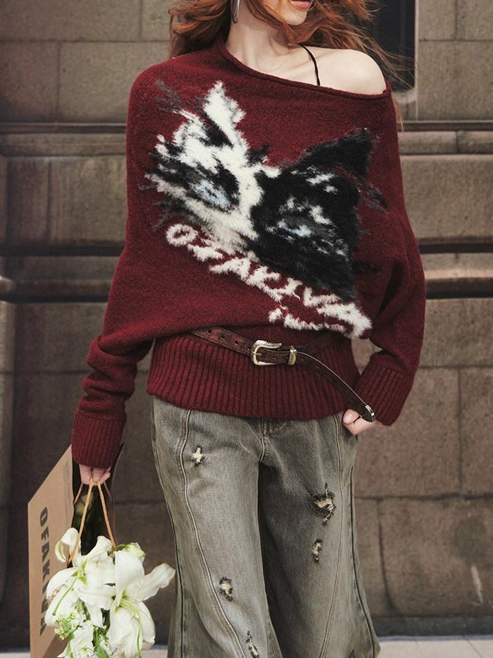 OfAkiva Faux Cashmere Thermal Animal Print Loose Fit Women Round Neck Sweaters