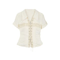 Cest_Nous_Ruched_Patchwork_Slim_Punk_Plaid_Cotton_Zip_Short_Sleeve_Blouses_MISSTT
