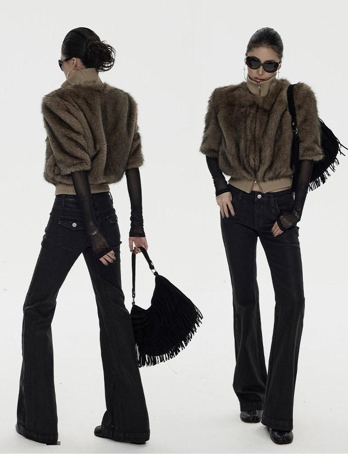ZERO Woven Polyester Short Street Style Standard Fit Women Everyday Black Cardigans