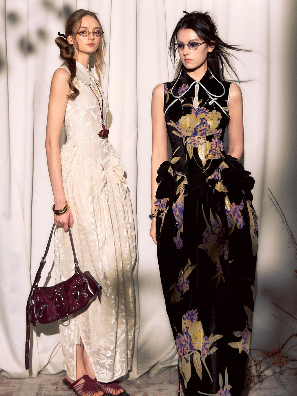 OfAkiva Elegant Chinese Style Jacquard High Waist A Line Two Piece Women Maxi Dresses