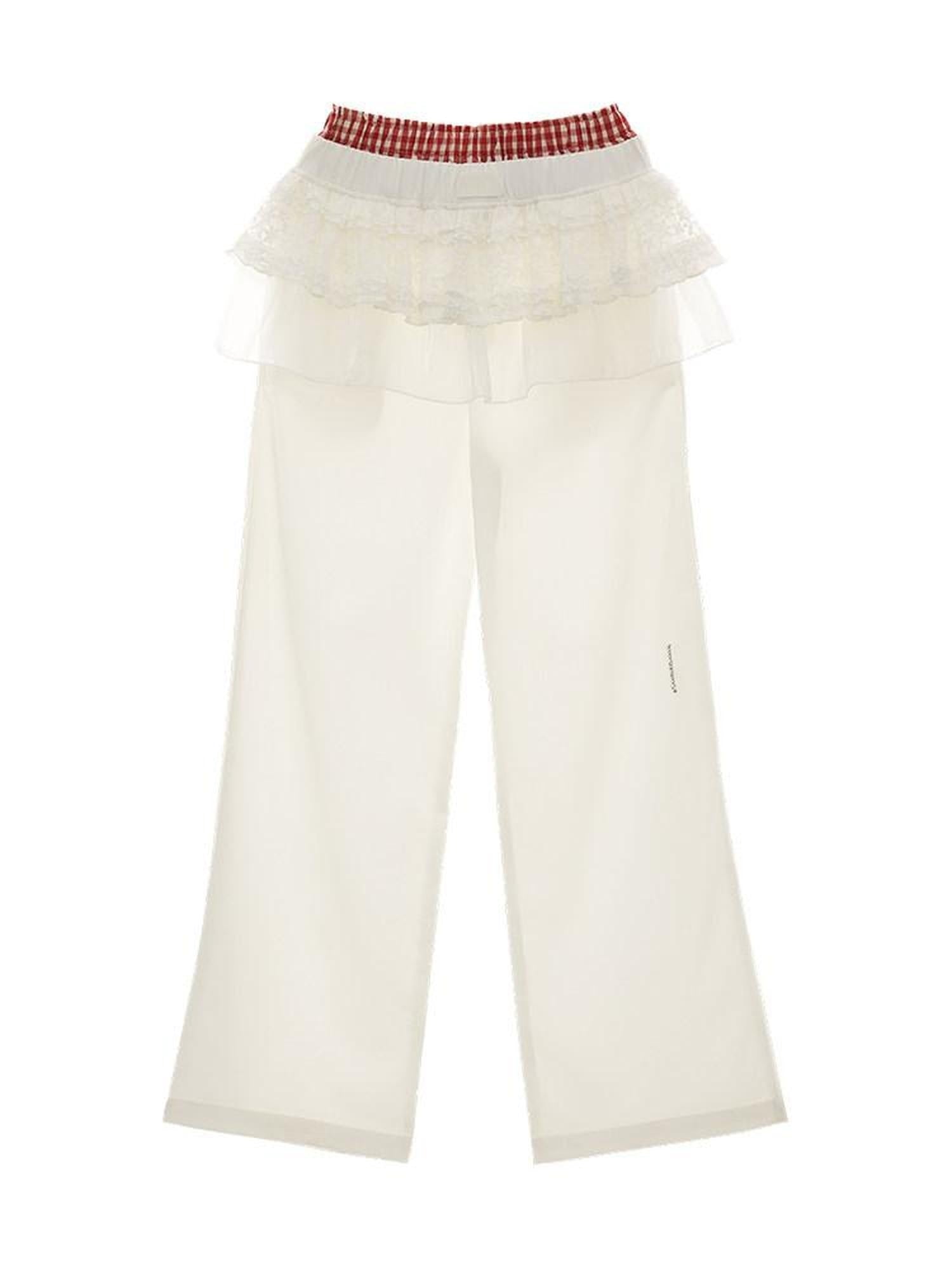 MAMC Minimalist Natural Waist Commuter Workwear White Polyester Wide Leg Pants