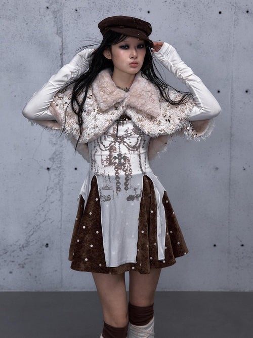 NO ROMANCE Baroque Plaid Polka Dot Square Neck Puff Sleeve Women'S Velvet Mini Dresses