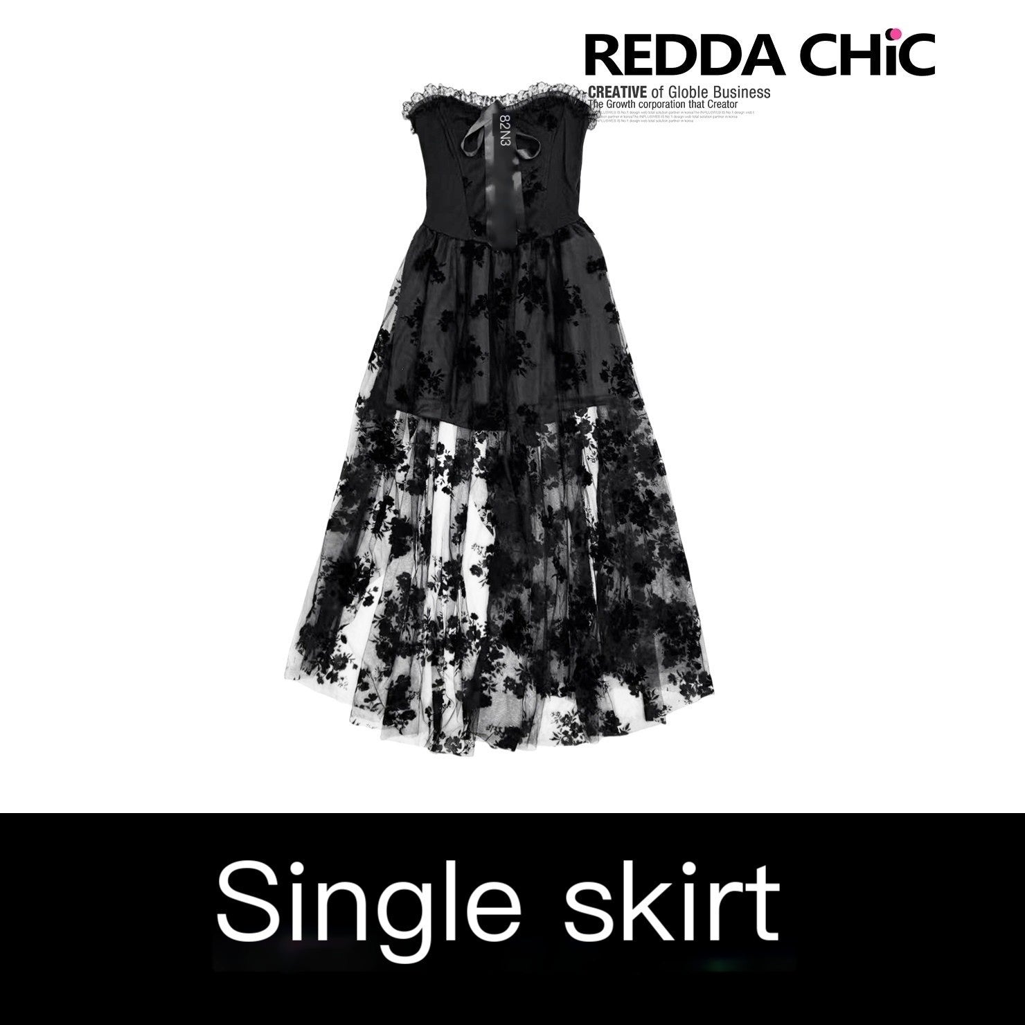 REDDACHIC_Black_Lace_Spliced_Aline_Waist_Cinch_Women'S_Mesh_Strapless_Midi_Dresses_MISSTT