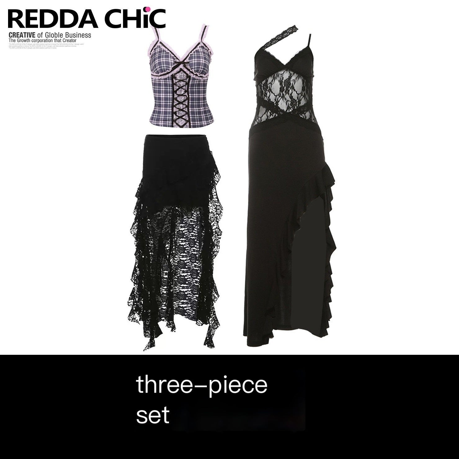 REDDACHIC_Black_Pink_Lace_Panel_Asymmetrical_Cinched_Waist_Women'S_Slip_Maxi_Dresses_MISSTT