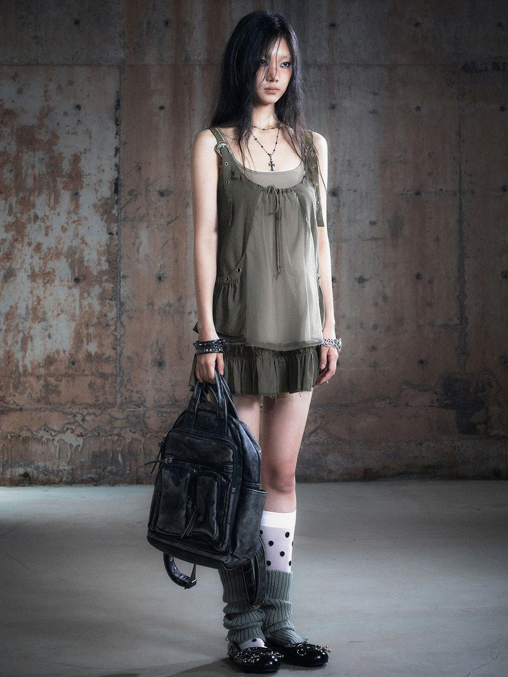 Cest Nous Micro Stretch Cotton Punk Patchwork Spaghetti Strap Everyday Minidresses