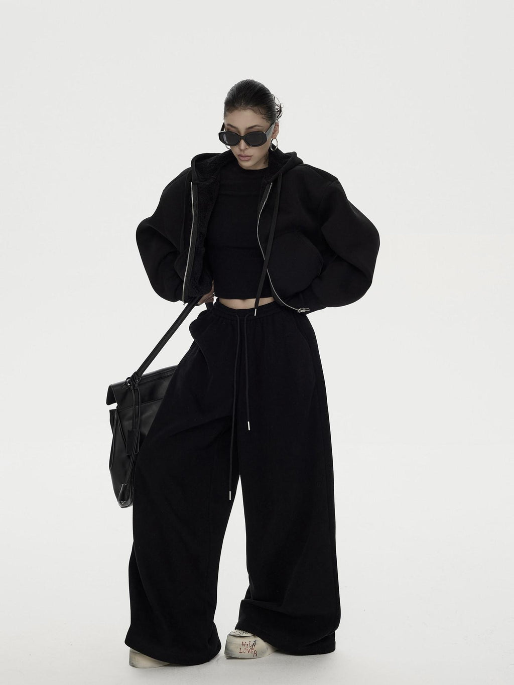 ZERO 3 Piece Casual Cropped Long Sleeve Women Black Coffee Top & Pants Sets