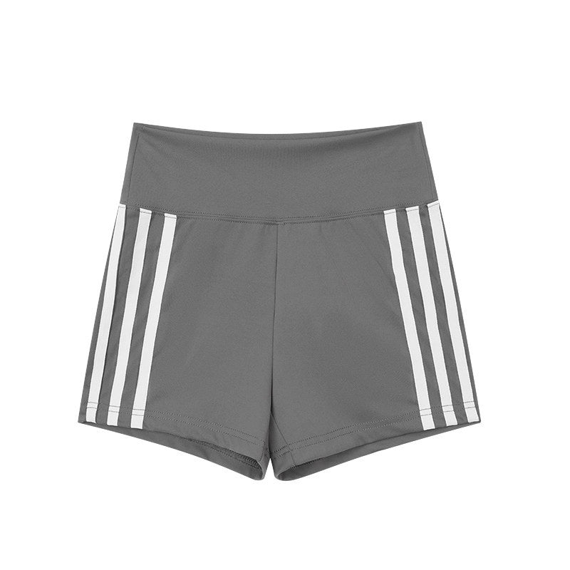 ZERO_High_Stretch_Striped_Knit_Natural_Waist_Fit_Casual_Women_Black_Gray_Mini_Shorts_MISSTT