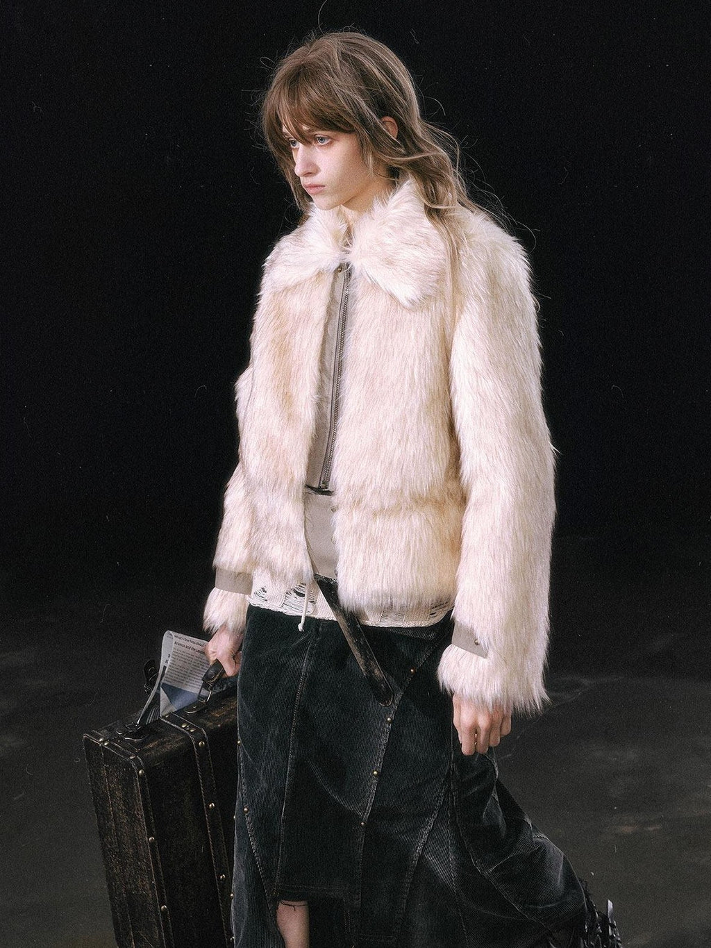Cest Nous Thick Fur Collar Punk Street Short Fit Young Adults Silver Gray Beige Jackets