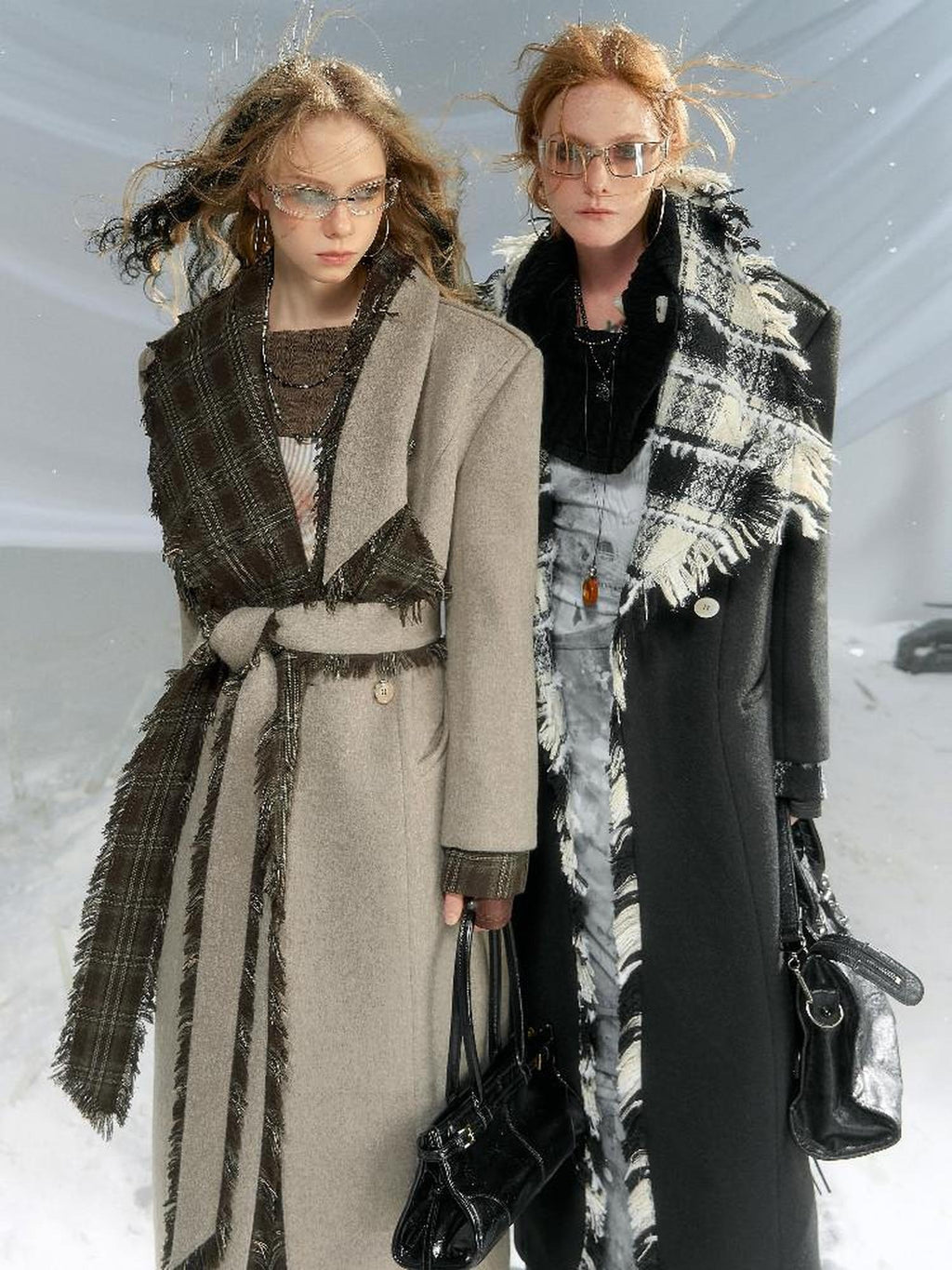 OfAkiva Warm Woolen Thick Hooded Slim Fit Checked Lapel Commuter Women Long Coats
