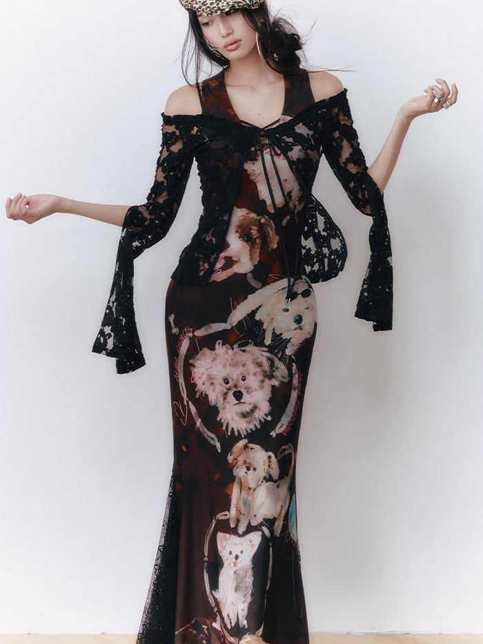 OfAkiva Colorblock V-neck High Waist Slim Long Sleeve Resort Women Maxi Dresses