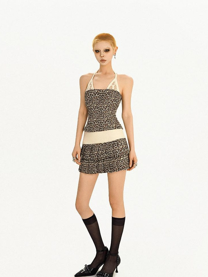 Nico Molly High Waist Zipper A Line Leopard Print Street Style Slim Fit Women Mini Skirts