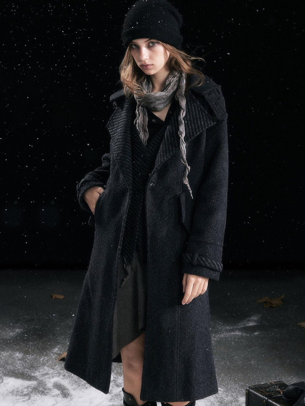 Cest Nous Warm Thick Midlength Lapel Loose Fit Commuter Women Black Gray Longcoats
