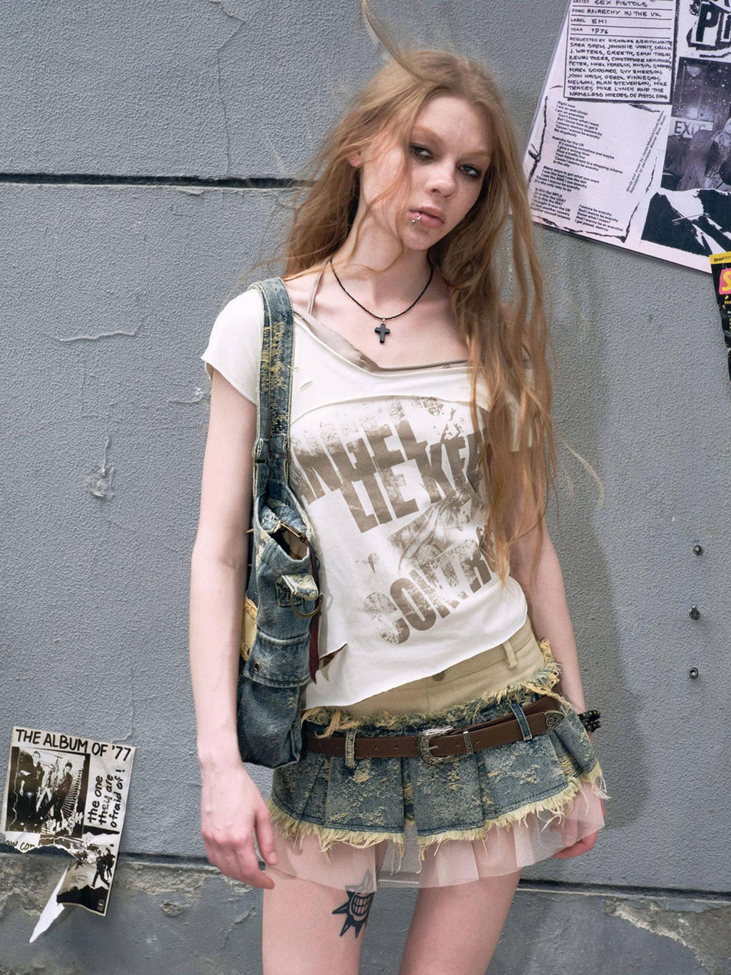 Cest Nous Soft Cotton Blend V-neck Punk Short Sleeve Women Beige Sage Offshouldercroptops