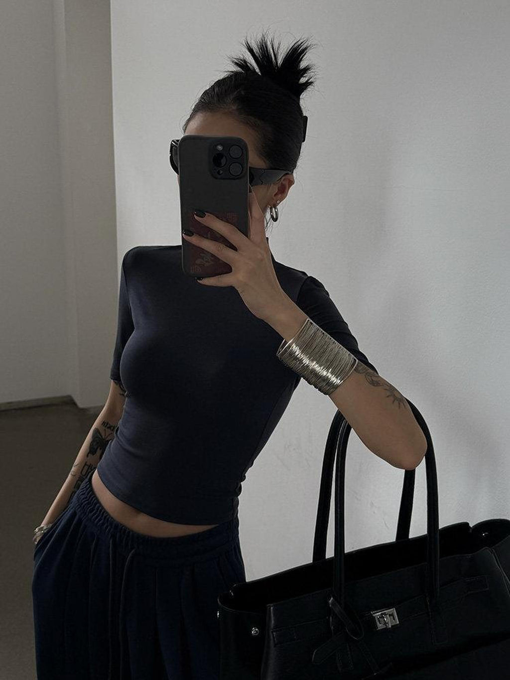 ZERO Sexy Slim Solid Stand Collar Lyocell Knit Half Sleeve Everyday Basic Crop Tops