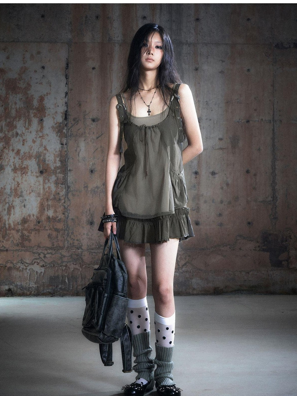 Cest Nous Micro Stretch Cotton Punk Patchwork Spaghetti Strap Everyday Minidresses
